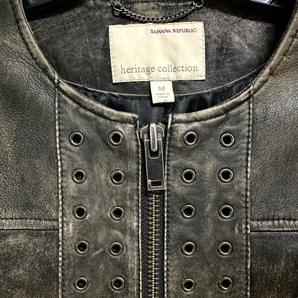 Banana Republic Olive Brown/ black Leather Grommet Jacket - Picture 3 of 3